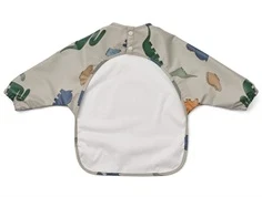 Grå-grønt spiseforklæde med dinosaurusprint og trykknaplukning fra Liewood LW18136 dinosaurs mist